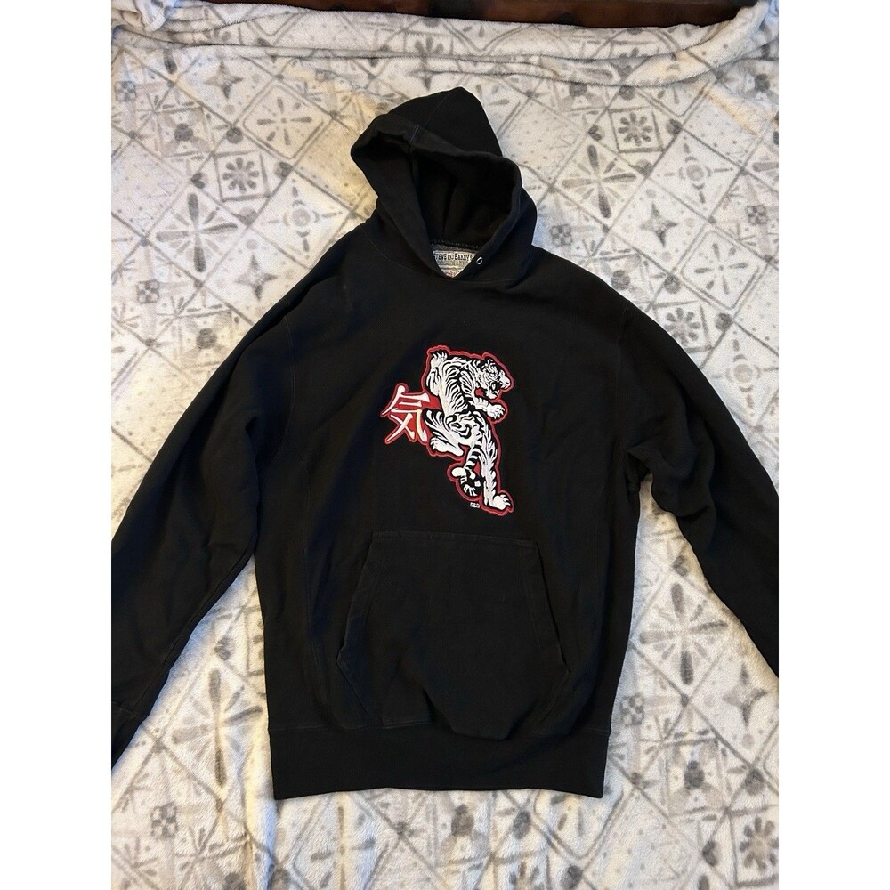Vintage Y2K Steve & Barry’s Embroidered White Tiger Japanese Kanji Hoodie Medium